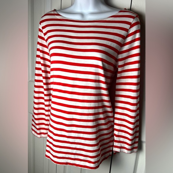 J CREW Boatneck Tee Long Sleeves Red White Stripe Cotton Small - Picture 5 of 10